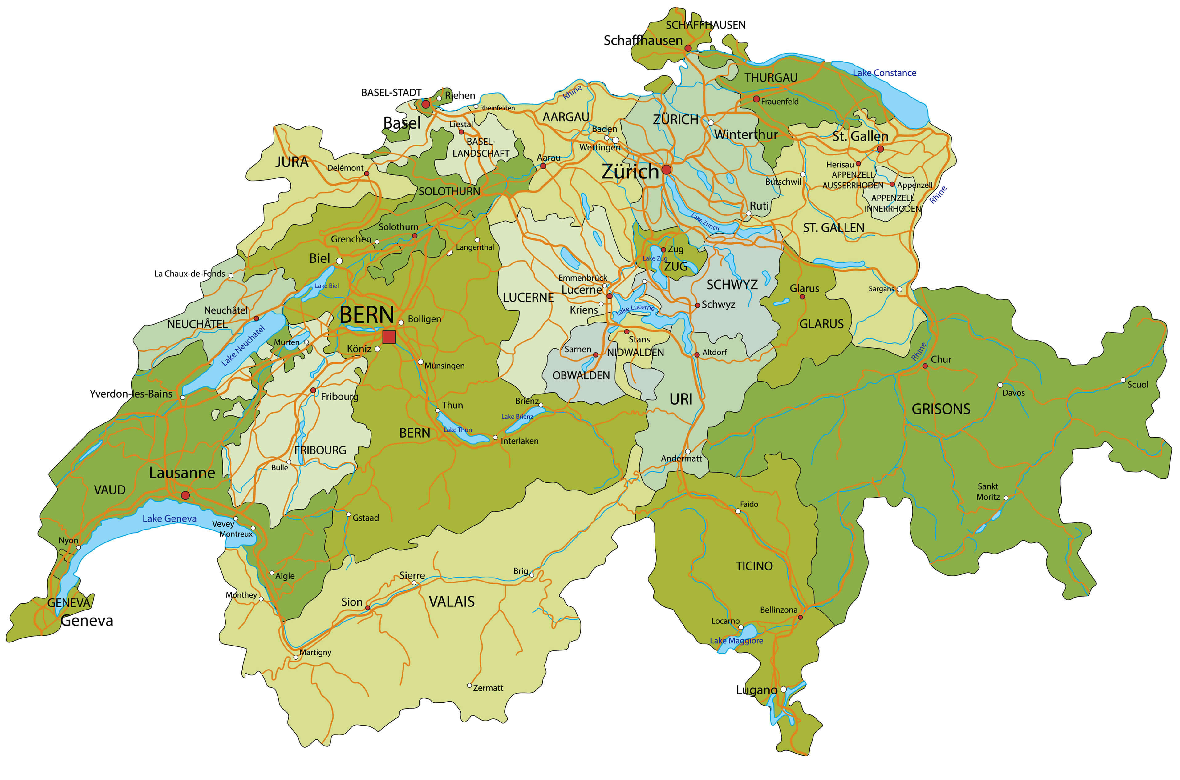 A Collection Of Switzerland Maps Detailed Switzerland Cantons Map 
